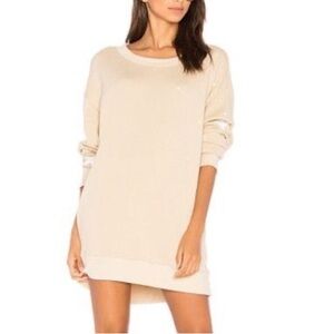 Wildfox Roadtrip Sweater ⭐️ White Stars Embroidered Sweatshirt Tan Taupe Beige